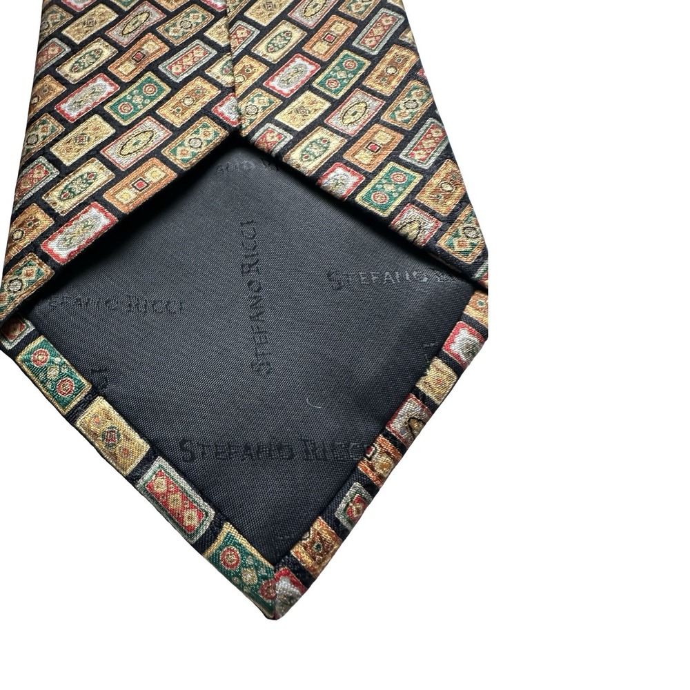 Stefano Ricci Black Geometric Boxes AOP Pure Silk Men’s Tie 4 Inch Width - Picture 3 of 6